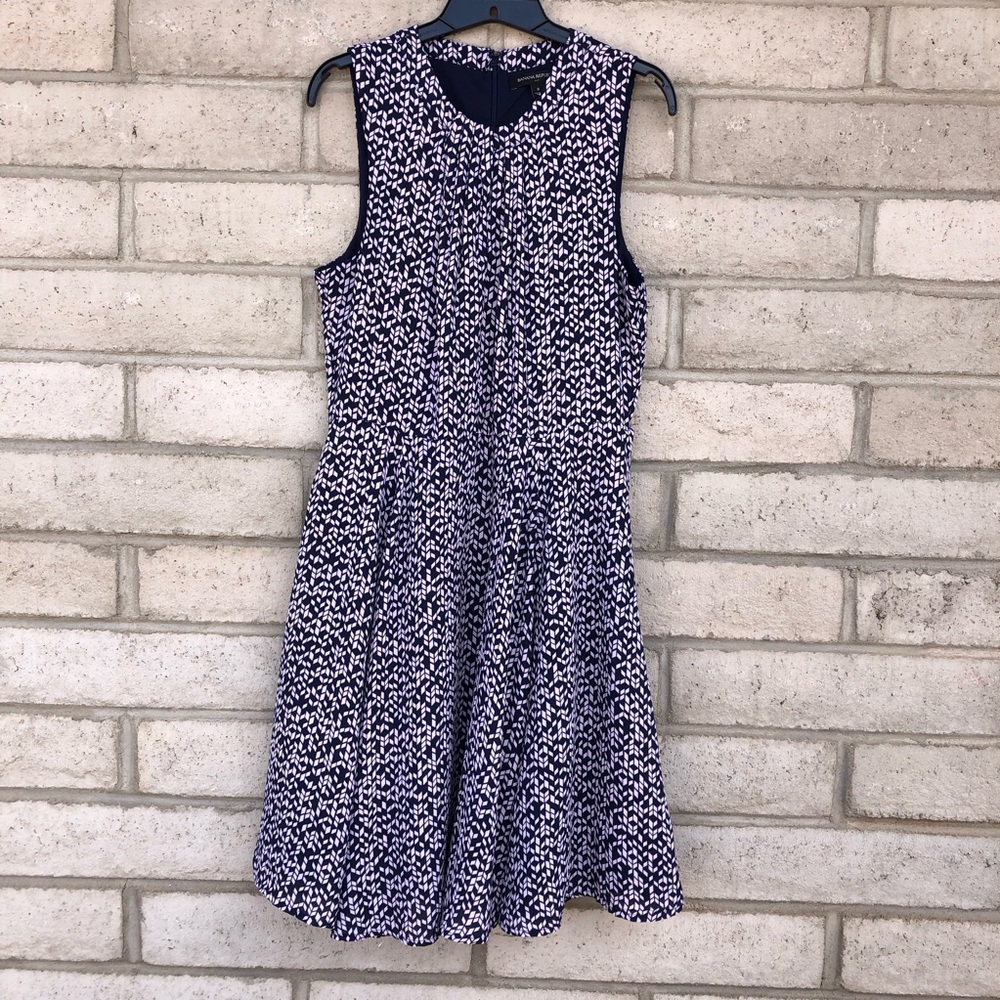 Banana Republic Navy and White Sleeveless A-Line Midi Dress